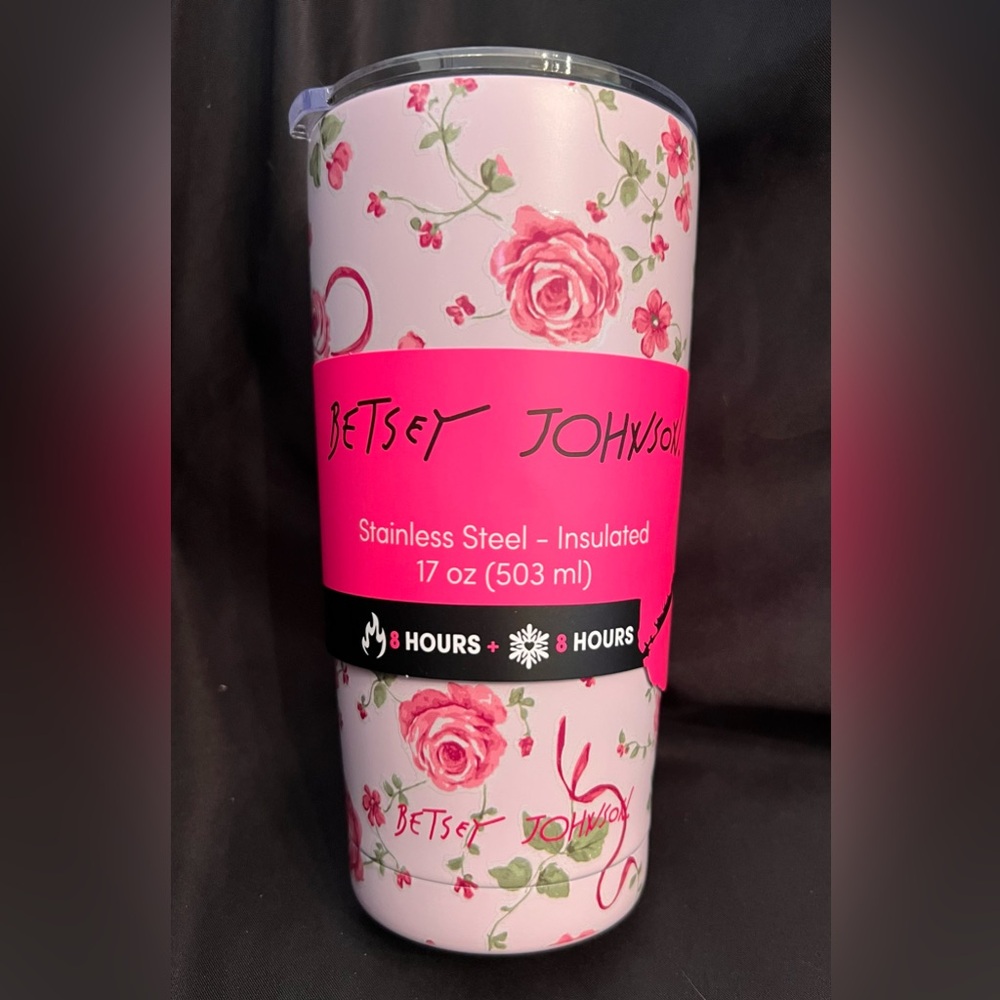 Betsey Johnson Pink Rose Floral Insulated Tumbler 17oz Stainless Steel
